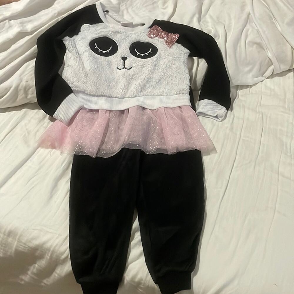 Nannette Kids 5 panda tutu sweatshirt top joggers black pink euc worn once